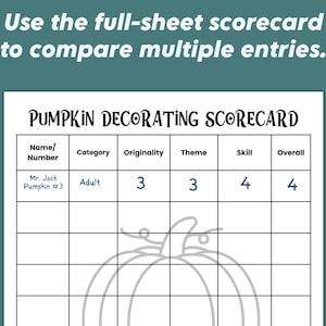 Pumpkin Decorating Score Card, Halloween Party Contest Judges Scorecard ...