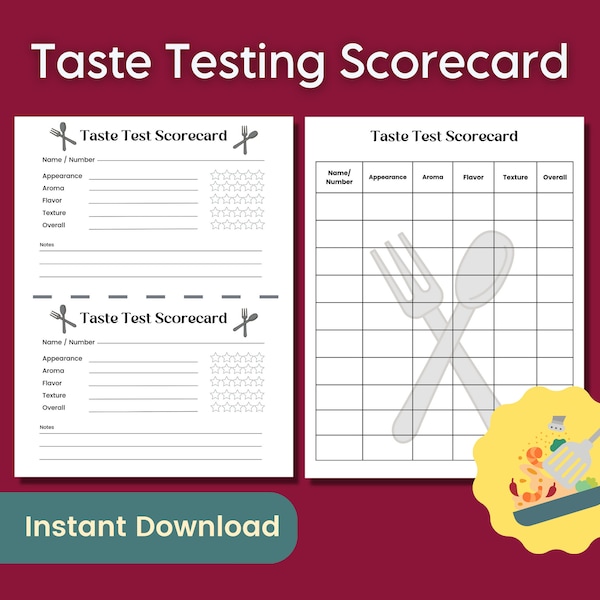 Taste Testing Challenge Contest Score Card, Cookoff Party Food Tasting Game Scorecard, Food Judging Ballot for Cook Off Competition