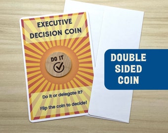 Boss Gift Executive Decision Flip Coin, Wooden Engraved Yes No Round Tuit Coin for New Boss or Coworker, Supervisor Coin for Business Owner