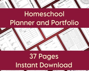 Homeschool Planner Printable and Home Education Portfolio with Planning Pages, Transcript, Report Card, Educational Material Tracking
