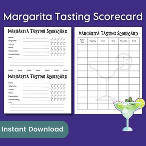 Margarita-proeverijscorekaart, tequila-vluchtproefnotities voor happy hour-spel, Cinco de Mayo Margarita-feest, tequila-scorekaartproeverij