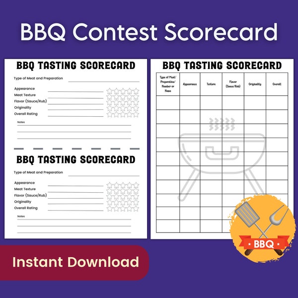 BBQ Tasting Score Card, Barbecue Cookoff Party Food Tasting Game, Food Judging for Grilling Cook Off Barbeque Competition Scorecard Ballot