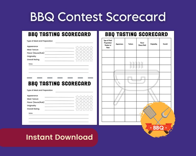 BBQ Tasting Score Card, Barbecue Cookoff Party Food Tasting Game, Food ...