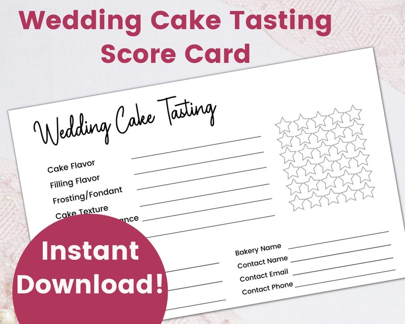 Wedding Cake Tasting Scorecard Bride Planning Cake Tasting Etsy