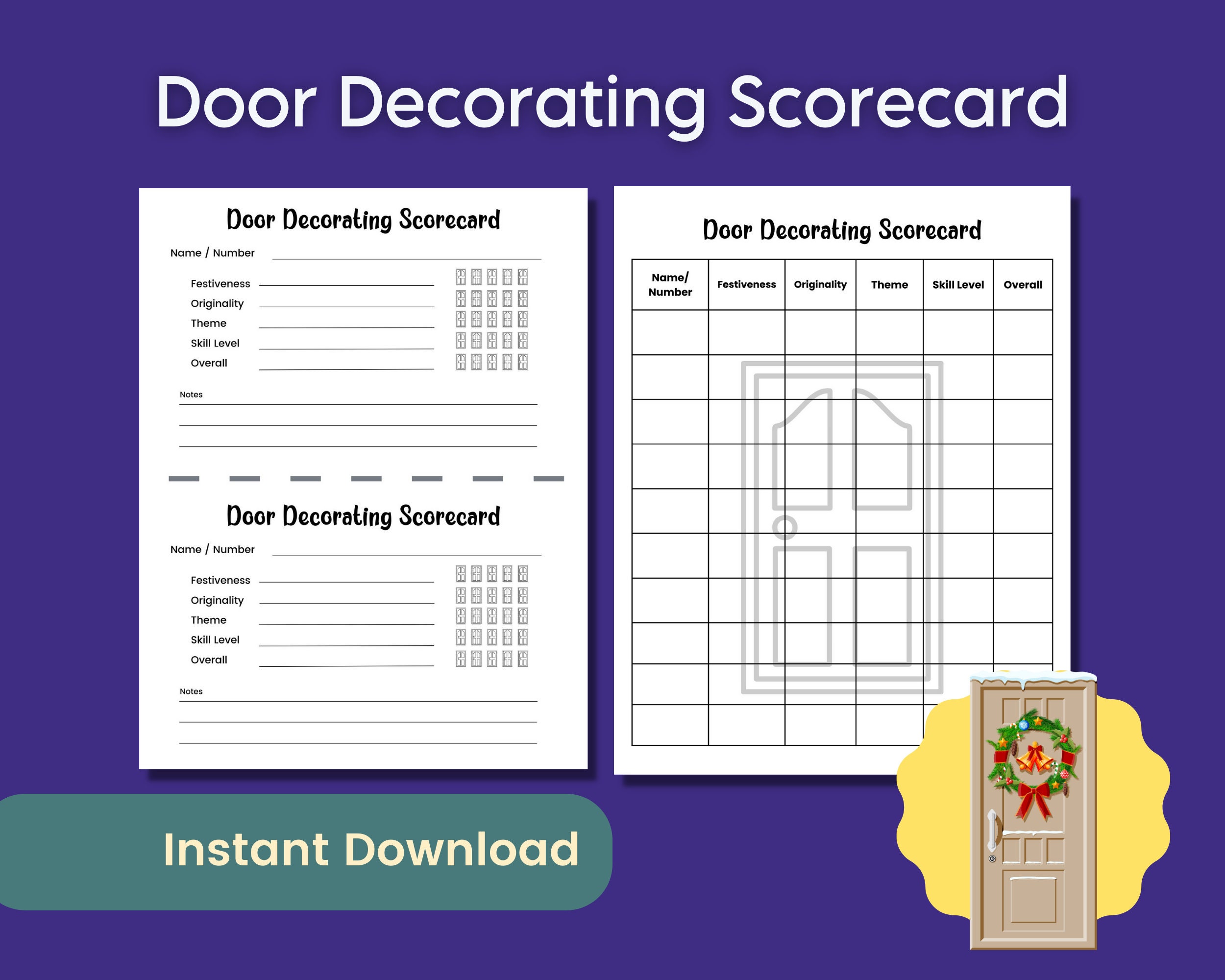 Holiday Door Decorating Party Game Scorecard Christmas Contest Score Holiday Door Decorating Party Game Scorecard Christmas Contest Score