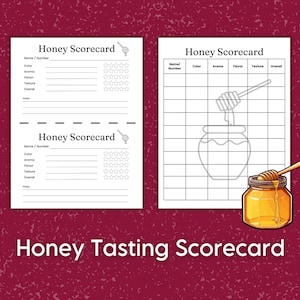Honingproefnotities scorekaart, proefvlucht printables, leuke virtuele proeverij, sampler game honingliefhebber, record bijenkorf imker