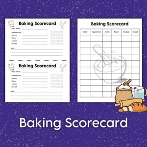 Cartão de pontuação do desafio do teste de degustação do concurso de panificação, cartão de pontuação do jogo de degustação do Bakers Cookoff, cédula de julgamento do concurso de comidas Baker Party