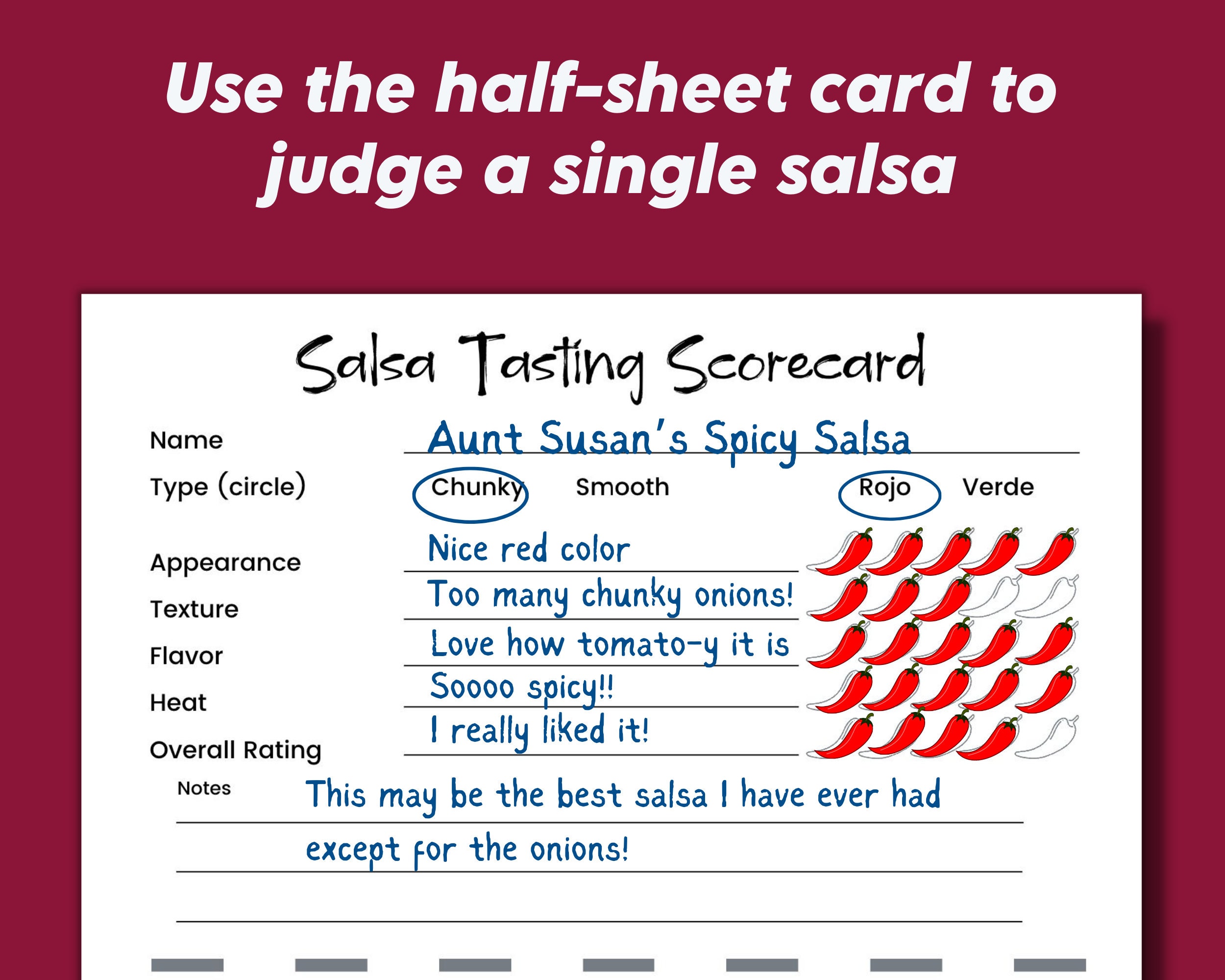Salsa Tasting Score Card, Record Salsa Tasting Notes on This Scorecard ...
