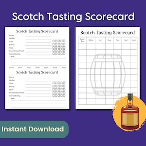 Scotch Tasting Score Card, Scotch Flight Whisky Tasting Scorecard voor Bourbon Trail-proefnotities of virtueel happy hour-spel