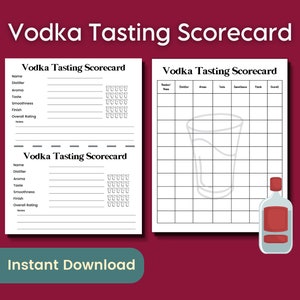Scheda segnapunti per la degustazione di vodka, Scheda segnapunti per la degustazione di bevande alla vodka, Gioco di bevute per il volo della vodka, Gioco per feste di degustazione virtuale