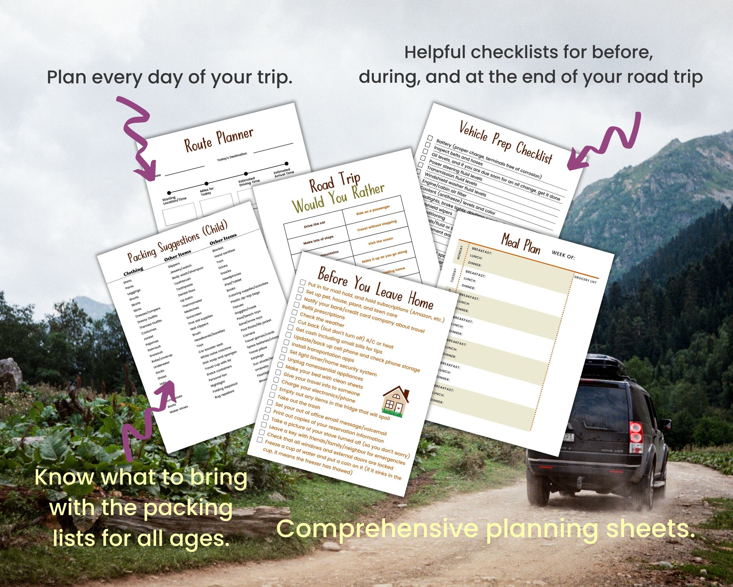 Road Trip Planner Printable Checklist, Trip Planning for Total Trip