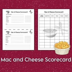 Mac and Cheese Taste Testing Challenge Contest Score Card, Party Food Tasting Game Scorecard, Food Judging Ballot for Cook Off Competition