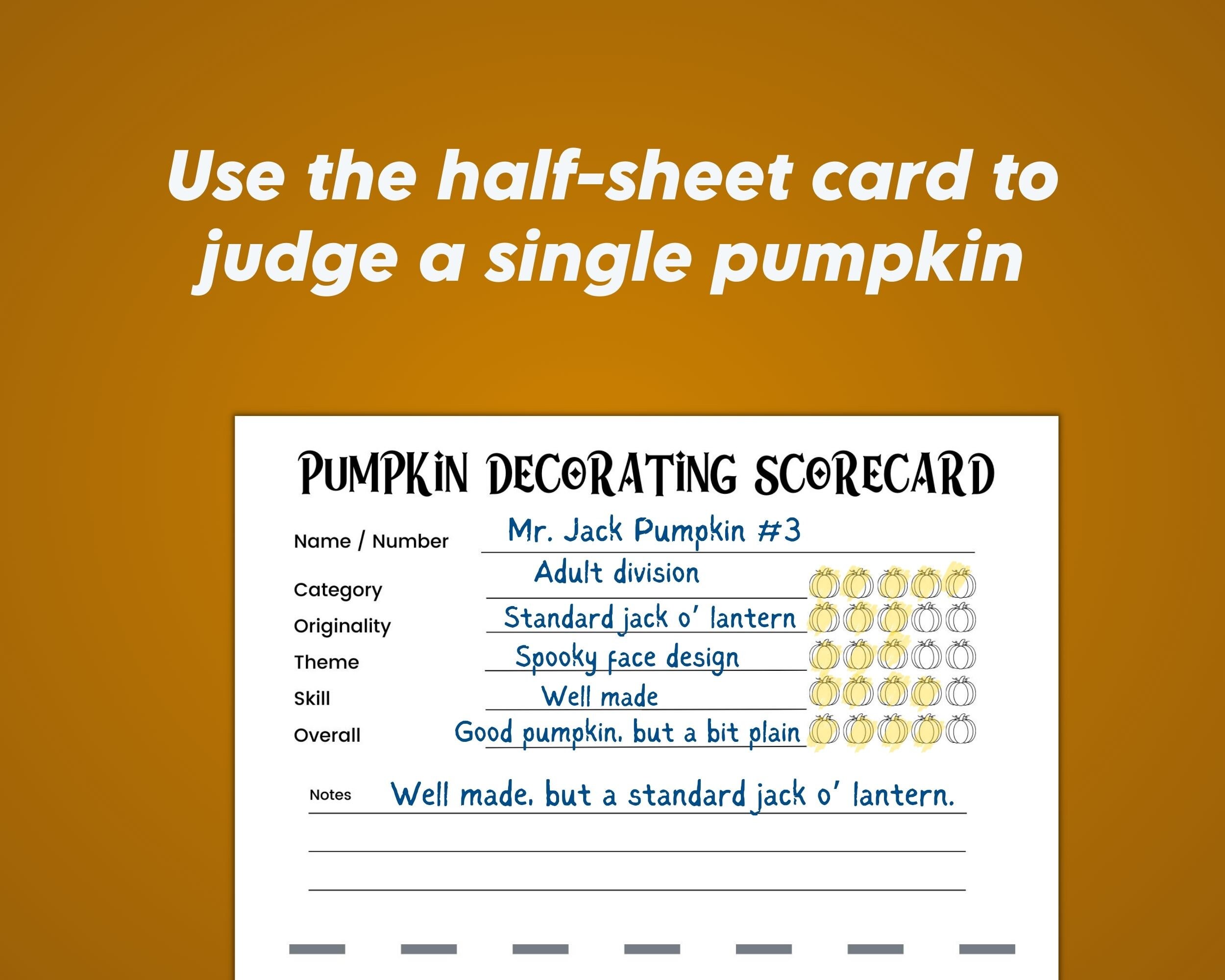 Pumpkin Decorating Score Card Halloween Party Contest Judges - Etsy