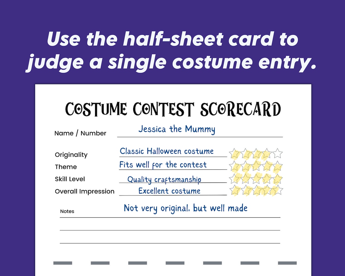 Costume Contest Score Card, Halloween Party Judges Scorecard, Cosplay Scoring Printable for