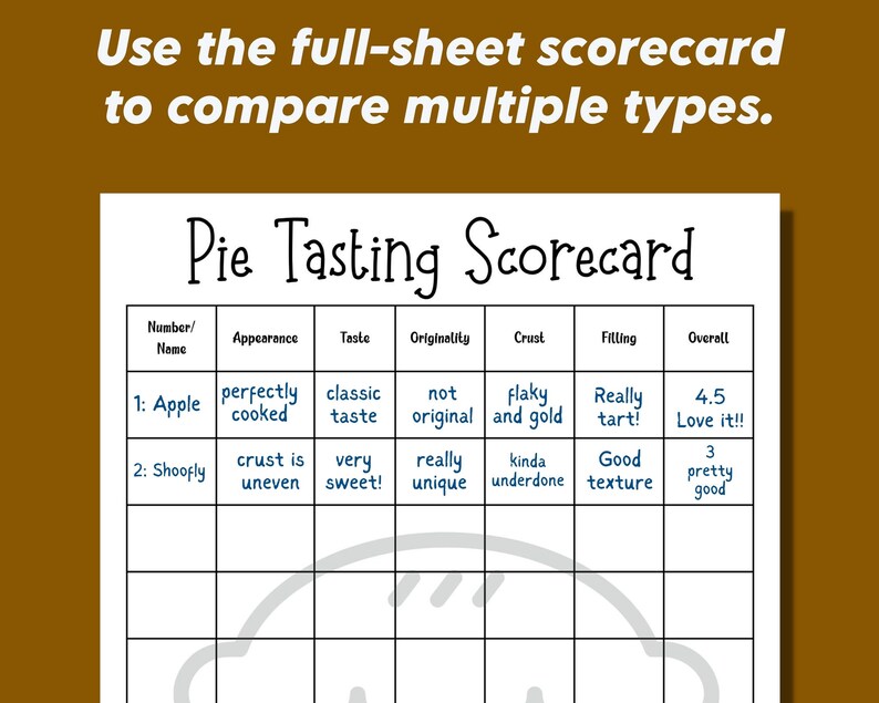 Pie Tasting Score Card Best Apple Pie Contest Scorecard Etsy
