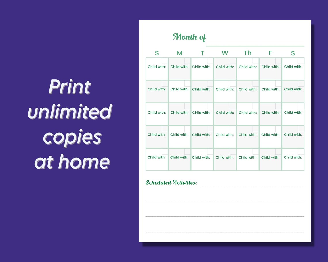 Custody Calendar Printable Keep Track of Visitation Schedule for Single ...