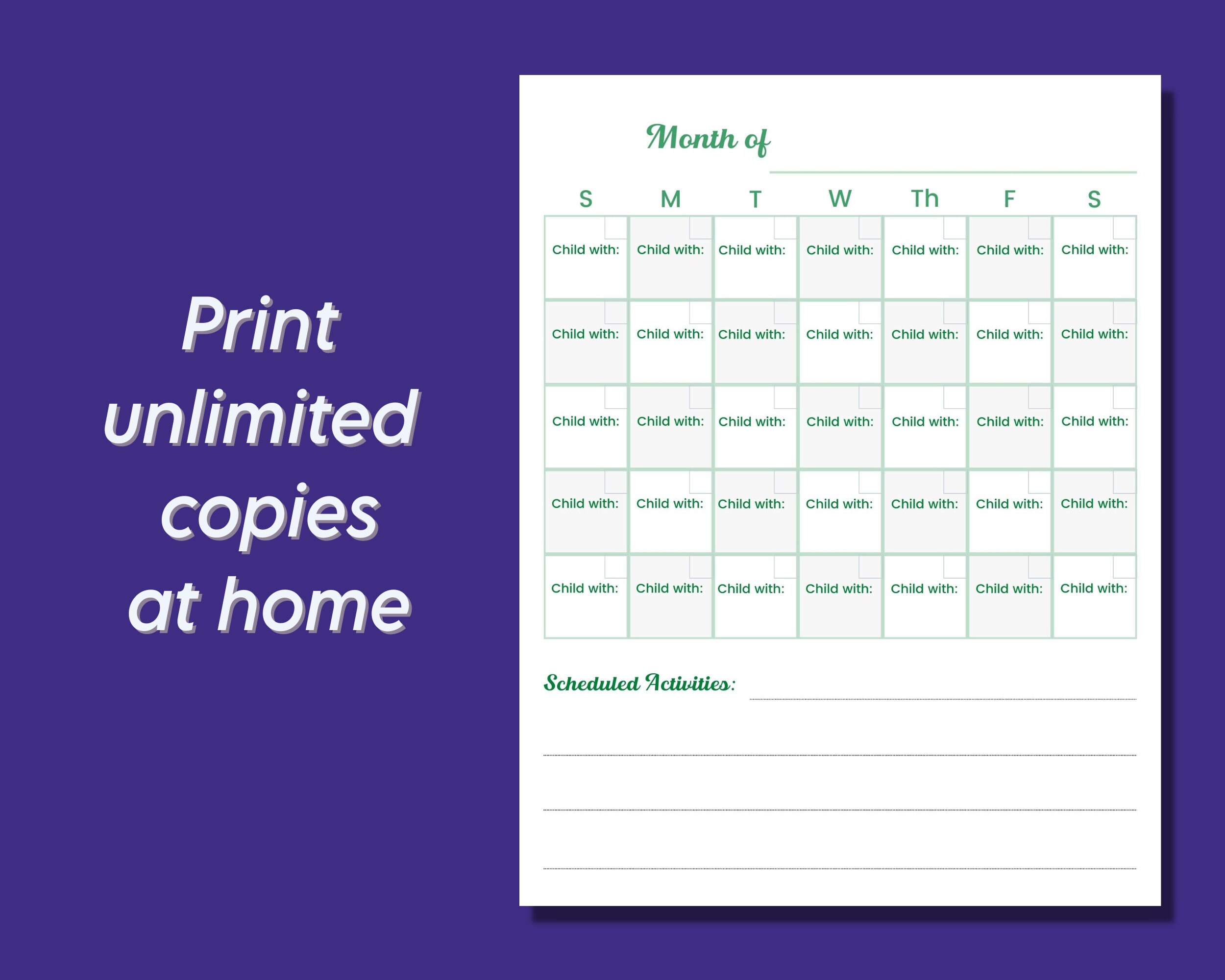Custody Calendar Printable Keep Track of Visitation Schedule for Single ...