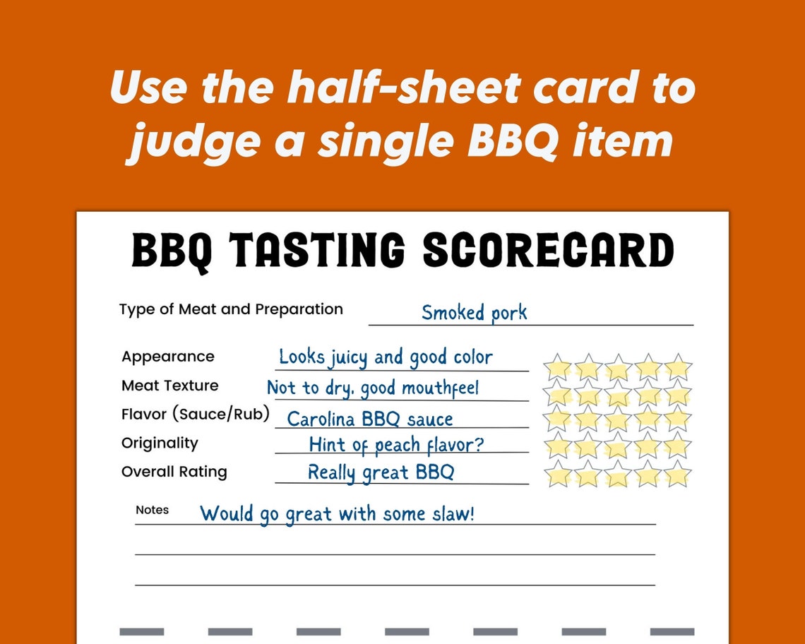 BBQ Tasting Score Card Barbecue Cookoff Party Food Instant Download