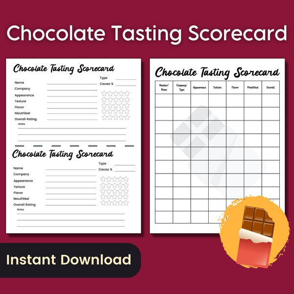Chocolate Tasting Score Card, Gourmet Chocolate Tasting Flight Party, Chocolate Fudge Flight Virtual Game for Date Night or Galentine Event