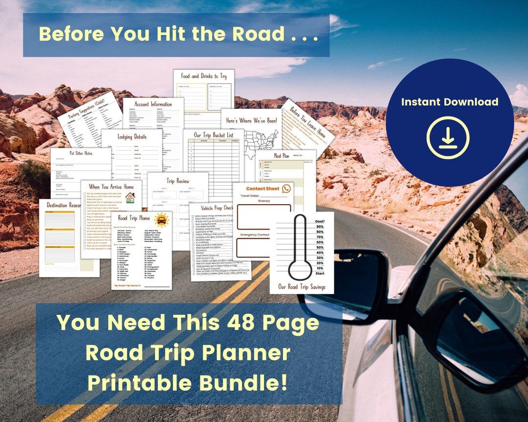 Road Trip Planner Printable Checklist, Trip Planning for Total Trip
