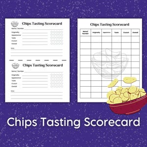 Tarjeta de puntuación de degustación de patatas fritas, juego de degustación de comida para fiestas de patatas fritas, actividad familiar para adolescentes, tarjeta de puntuación de clasificación de sabores de tortilla chips para la oficina