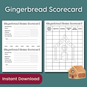 Lebkuchen Haus Dekorations Contest Score Card, Weihnachts Keks Home Party Score Card, Urlaubs Büro oder Familien Spiel