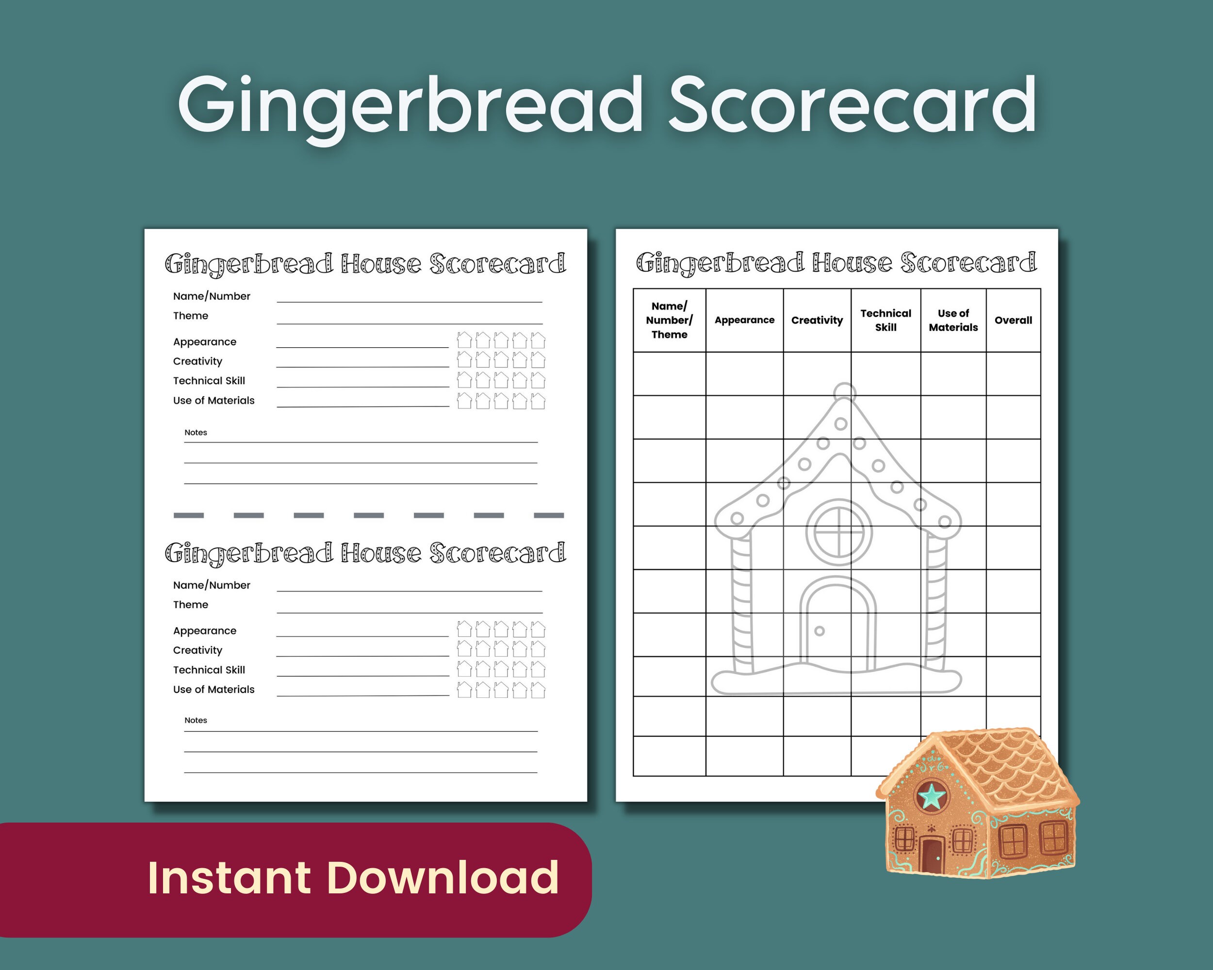 Gingerbread House Decorating Contest Score Card Christmas Cookie Home Gingerbread House Decorating Contest Score Card Christmas Cookie Home
