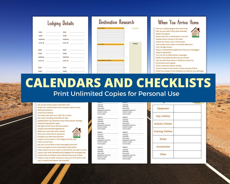 Road Trip Planner Printable Checklist, Trip Planning for Total Trip