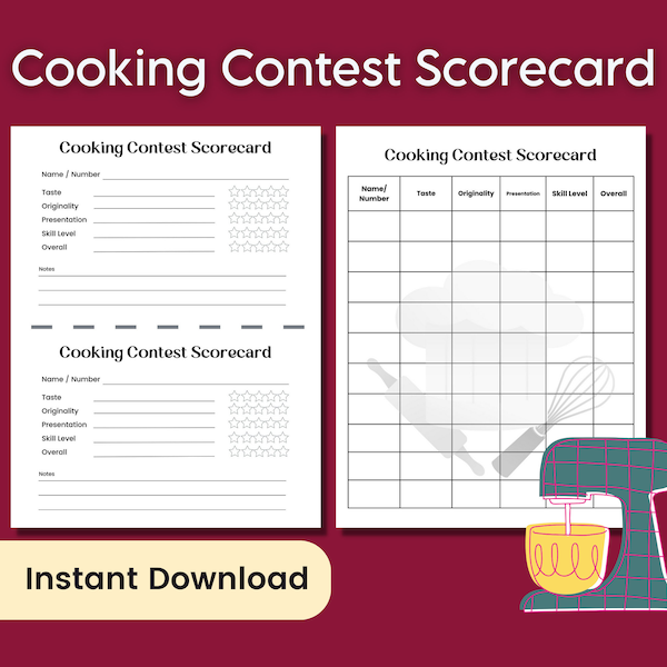 Cooking Contest Score Card, Cookoff Party Food Tasting Game, Food Judging for Cook Off Competition Scorecard Ballot, Taste Test Challenge