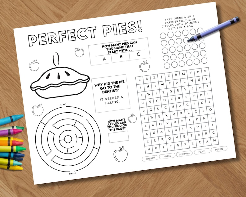 Pie Activity Placemat – Printable Fall Game for Kids (PDF Download) - Etsy