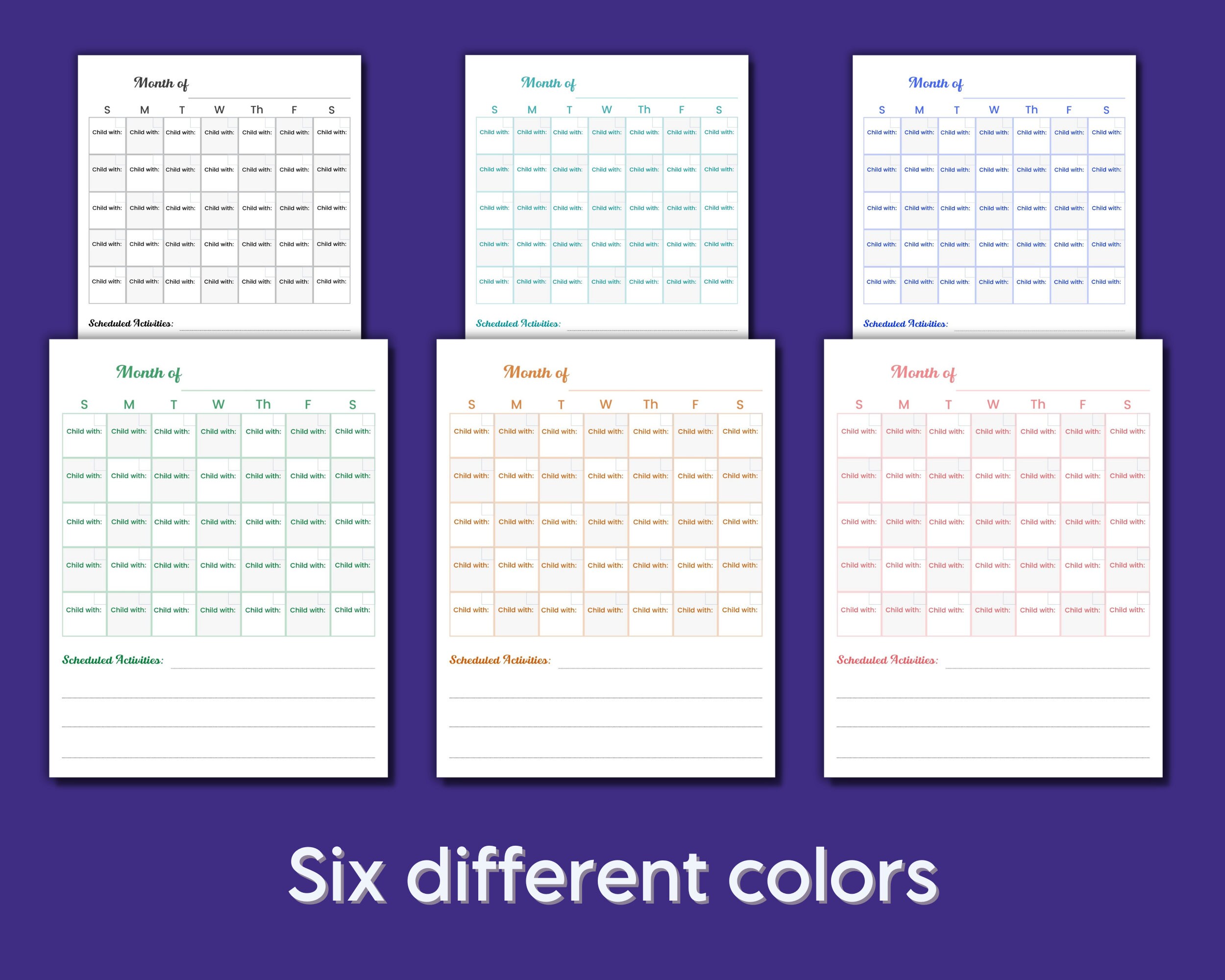 Custody Calendar Printable Keep Track of Visitation Schedule for Single ...