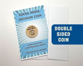 Social Media Bedtime Decision Flip Coin, Wooden Engraved Yes No Coin for Screen Time, Funny Token to Put Down the Phone for Teens and Tweens