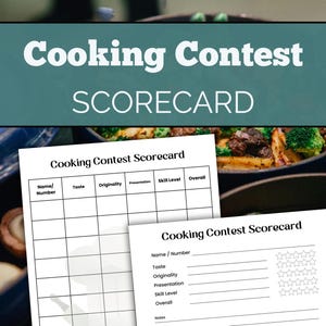 Tarjeta de puntuación del concurso de cocina: Juego de degustación de comida imprimible y papeleta de evaluación (descarga en PDF)