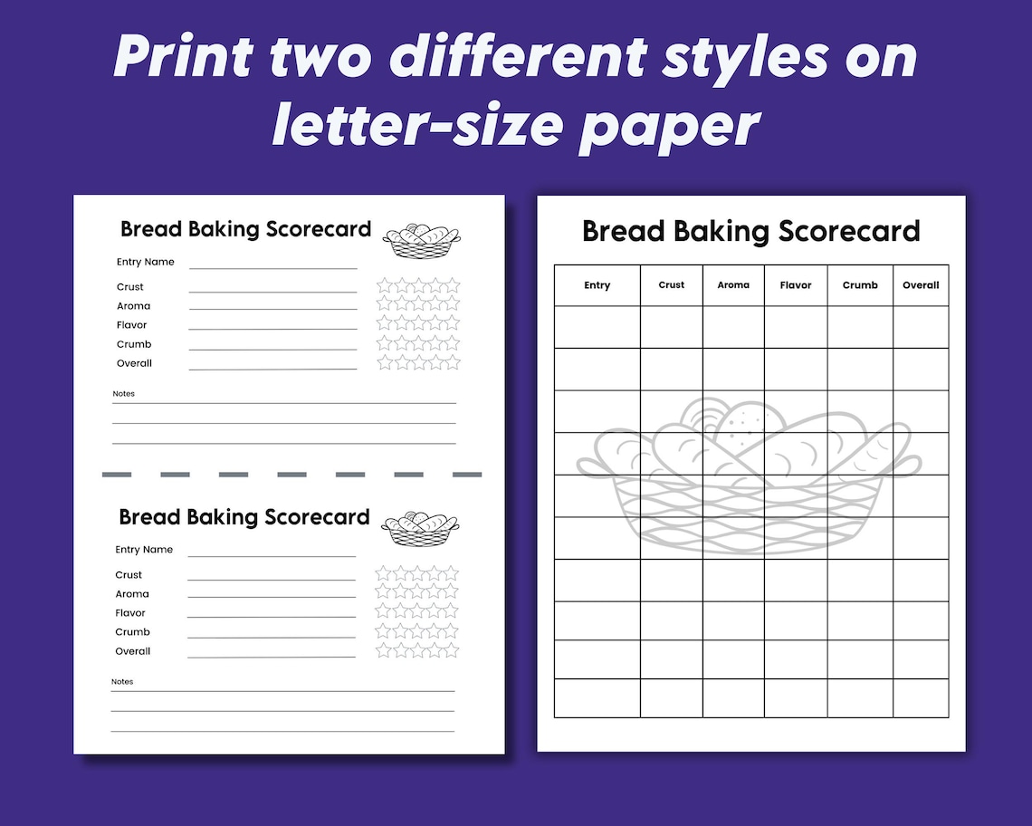 Bread Tasting Scorecard – Baking Challenge Judging Sheets and Sourdough ...