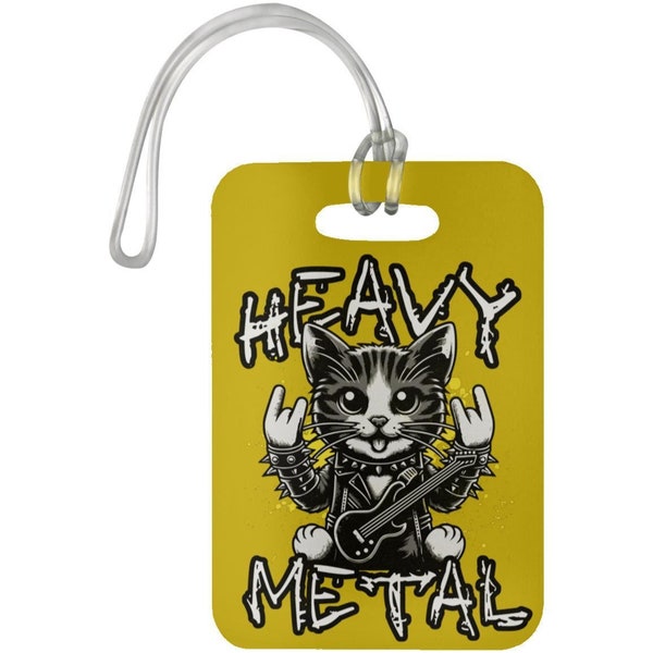 Heavy Metal funny Cat Luggage Tag - Metal music Travel Accessories - for Stylish Travelers - Fun Accessories for Rock Music festival