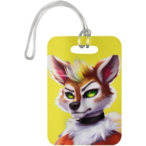 Kofferlabels fursuit hoofd, Fursona-reislabel, kemonostijl, harige fandom-reisaccessoires