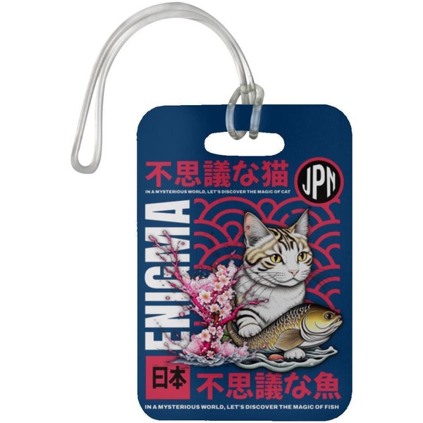 Enigma Japanese Cat Luggage Tag, maneki neko Japanese Kitten,  lucky cat Luggage Tags