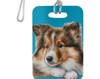 Esta etiqueta de equipaje Sheltie es una linda pintura pastel de un perro y un accesorio imprescindible para los dueños de Shetland Sheepdog.