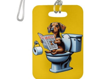 Funny Dachshund on the Toilet Luggage Tag - Cute and quirky travel accessory - Unique gift for dog lovers - Dachshund  suitcase Tag