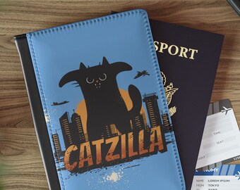 Catzilla Passhülle, Katzenliebhaber-Reisebrieftasche, lustiger Passhalter, niedliches Katzengeschenk, Reisezubehör