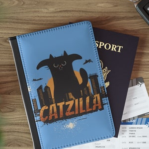 Catzilla Passport Cover, Cat Lover Travel Wallet, Funny Passport Holder, Cute Cat Gift, Travel Accessory
