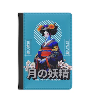 Anime Geisha Passport Cover, Nippon Passport Holder Gift for Manga Lovers, Tokyo Japan Travel Gift the Fairy of the Moon Kimono Lady