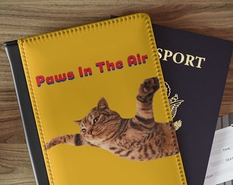 Handmade Passport Holder with Paws in the Air Flying Cat Design - Perfect Gift for Travelers - Cute Travel Accessory for Cat Lovers