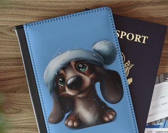Santa Dachshund Passport Holder - Cute Dog Travel Wallet for Holiday Trips - Holiday Gift for Dog Lovers - Dachshund Passport Cover