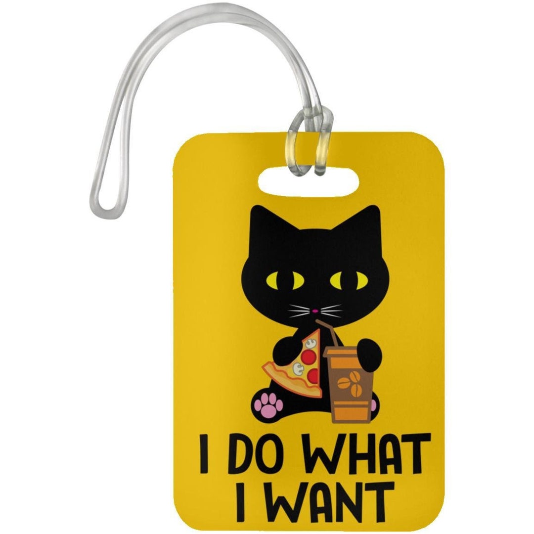 Pizza Black Cat Luggage Tag, Funny Cat Tag, Funny Pet Gift, I Do What I