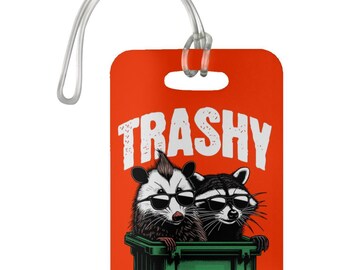 Opossum Raccoon Luggage Tag, Animal Suitcase Tag, Trashy cool travel accessory, cute Opossum gift, Raccoon travel tag