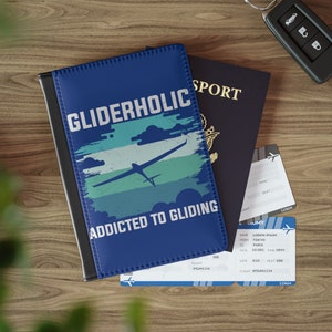 Glider Pilot Passport Holder, Gliderholic passport wallet, Leather document cover, Traveler&#39;s gift, small favor for glider flying lessons