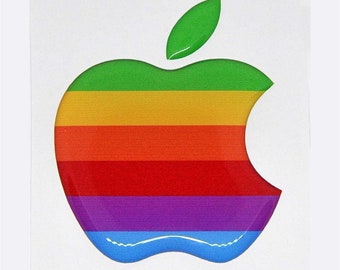 Retro Rainbow Apple Logo Sticker: 3D Domed Decal