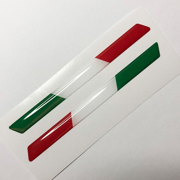 2 uds. x pegatinas de bandera italiana (97x8 mm). Calcomanía de bandera, resina 3D, abombada