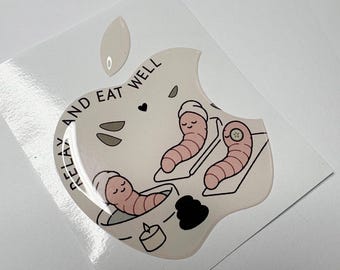 Funny Apple Logo Sticker: 3D Domed Decal (Relax and Eat Well)
